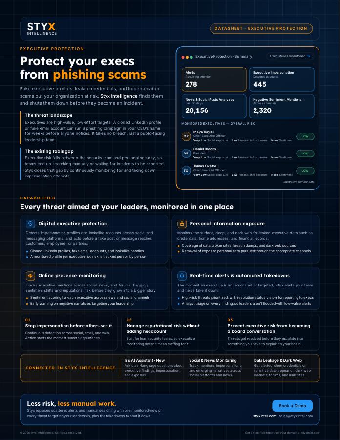 Executive Protection data sheet cover