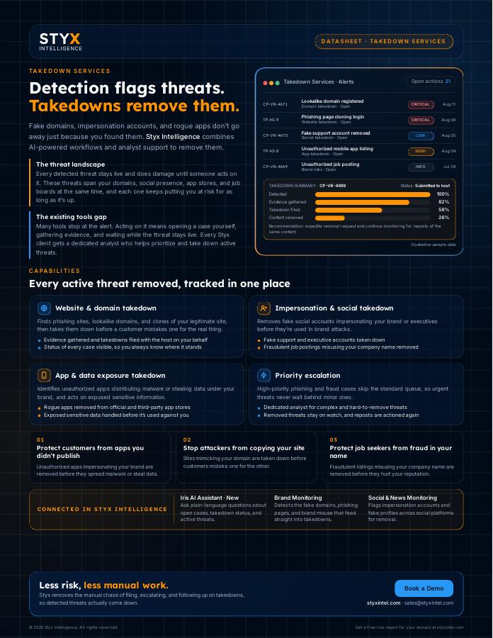 Takedown Services data sheet cover